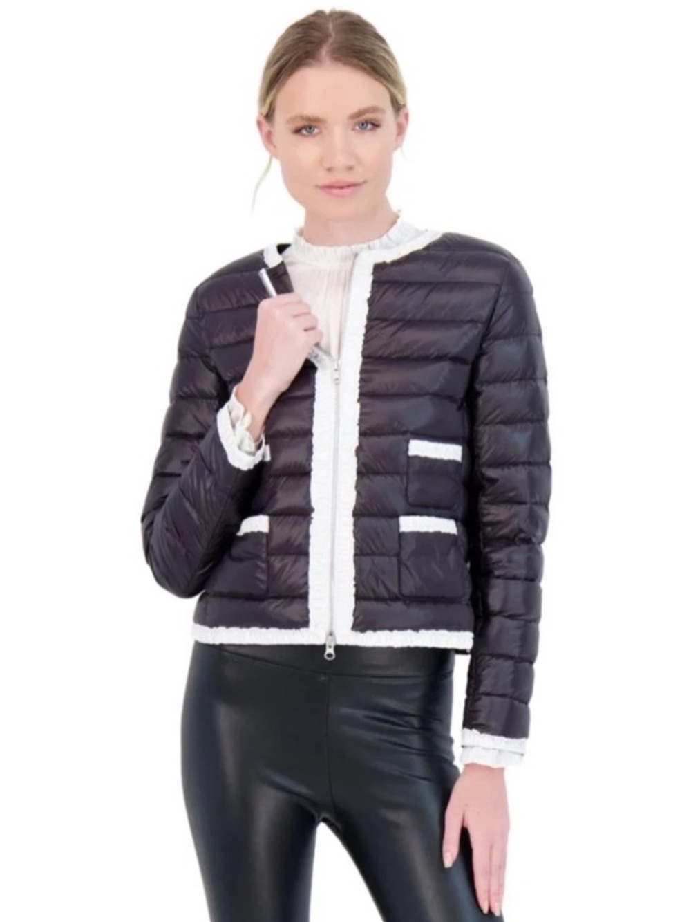 Moncler Black and White Flavienne Down Jacket, Size Small